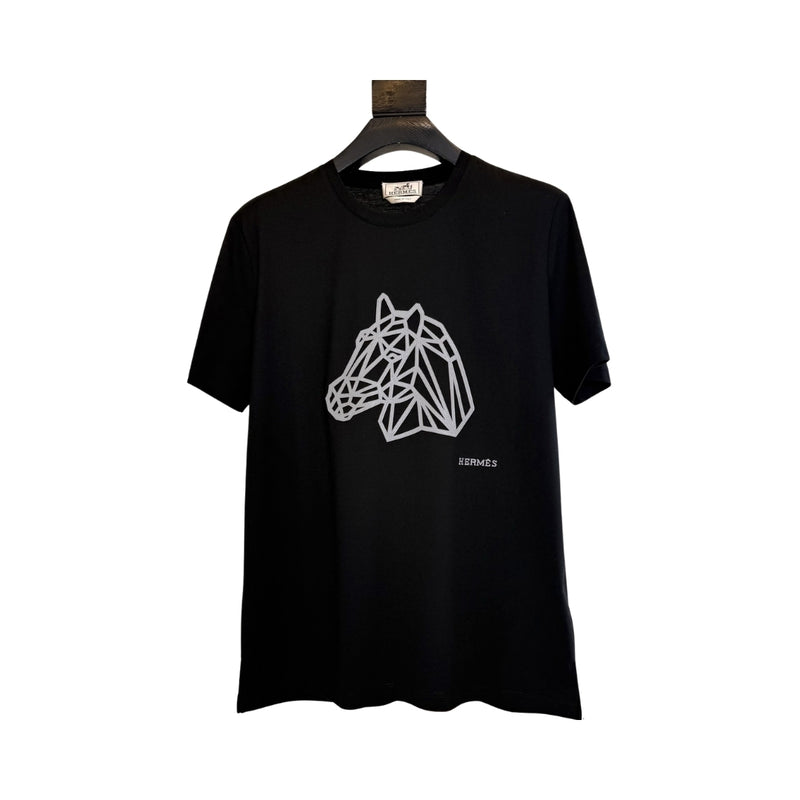 Hermès Black Cotton Geometric Motif T-Shirt