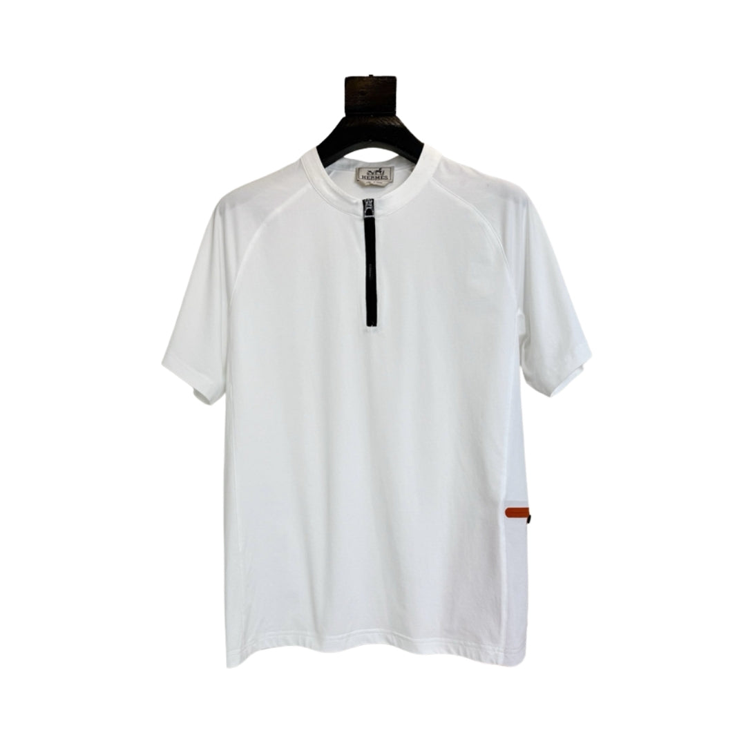Hermès White Half Zip Short Sleeve Top