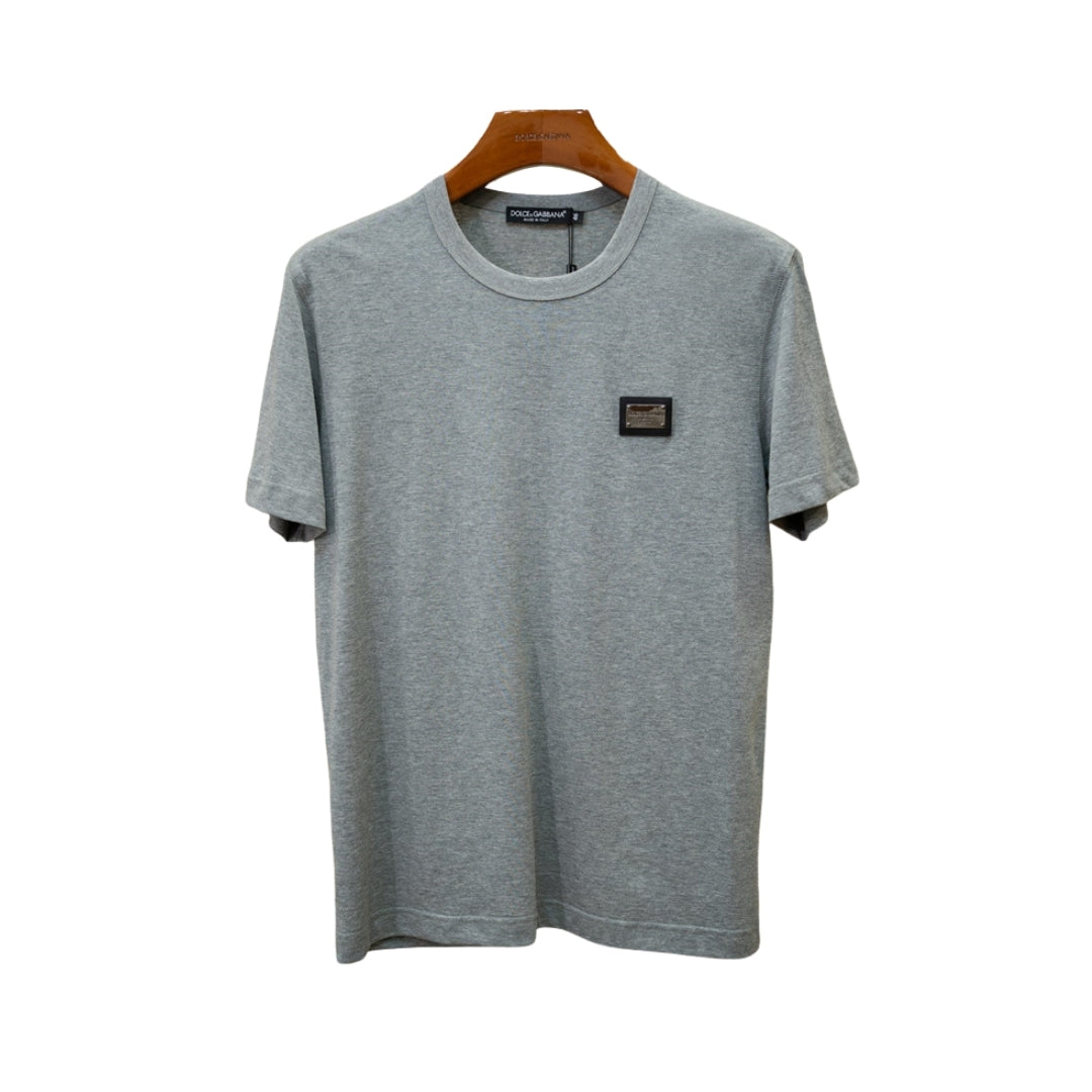 Dolce & Gabbana Grey Cotton Tonal Logo T-Shirt