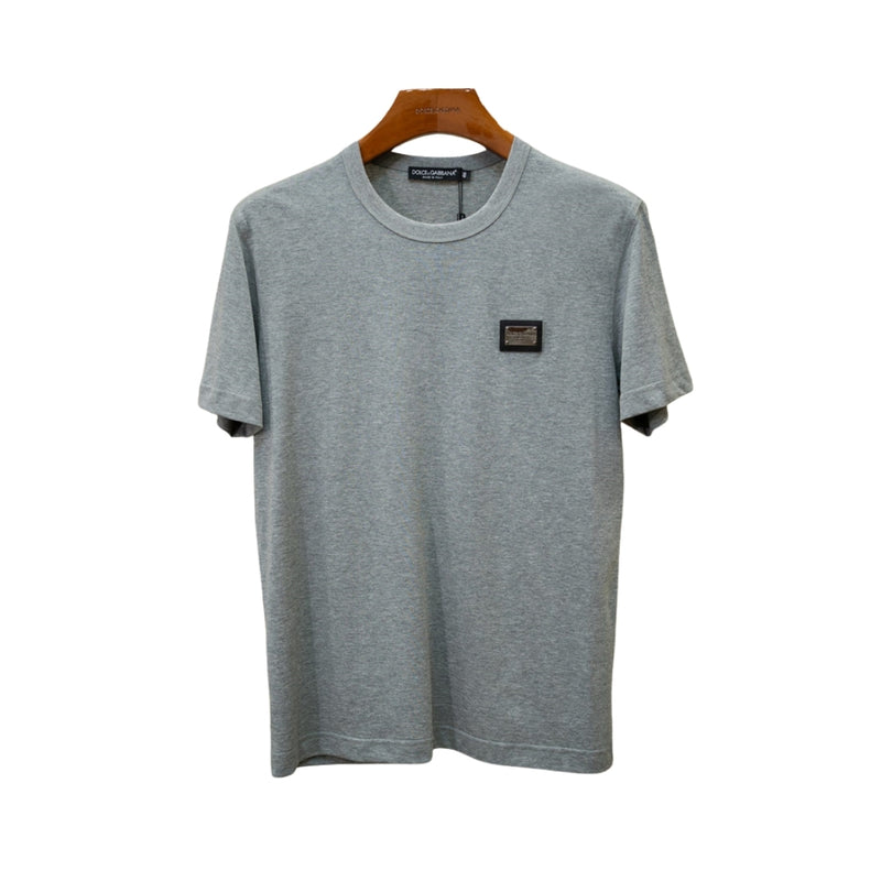 Dolce & Gabbana Grey Cotton Tonal Logo T-Shirt