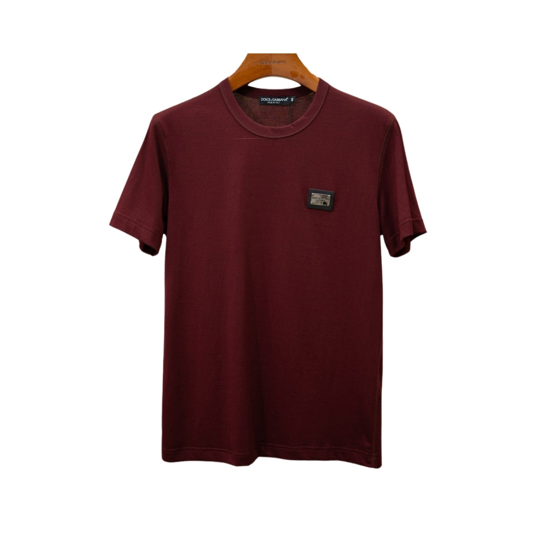 Dolce & Gabbana Red Cotton Tonal Logo T-Shirt