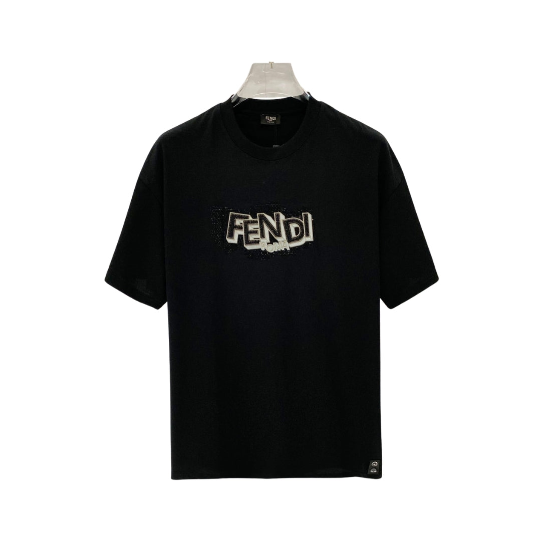 Fendi Black Flocked Logo T-Shirt