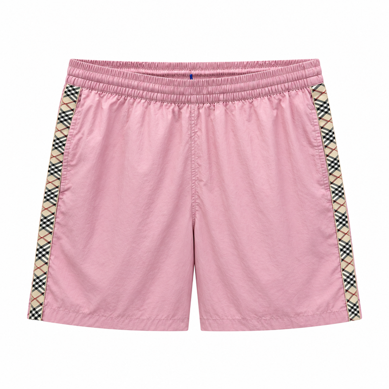Burberry Pantaloncini Da Bagno Con Bordo A Quadri Rosa Malva