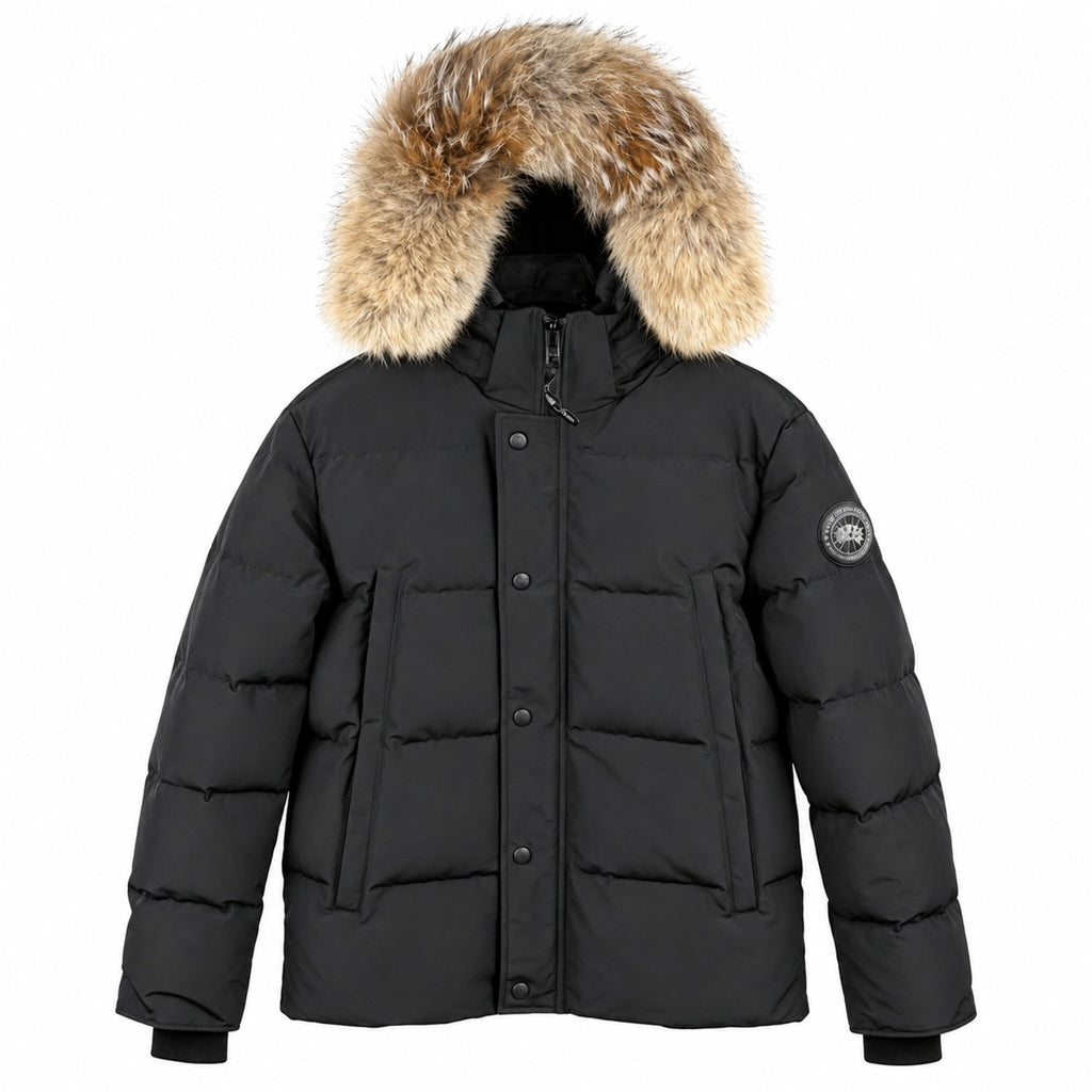 Canada Goose Fur-Trim Hooded Puffer - Black - Black Badge - Front
