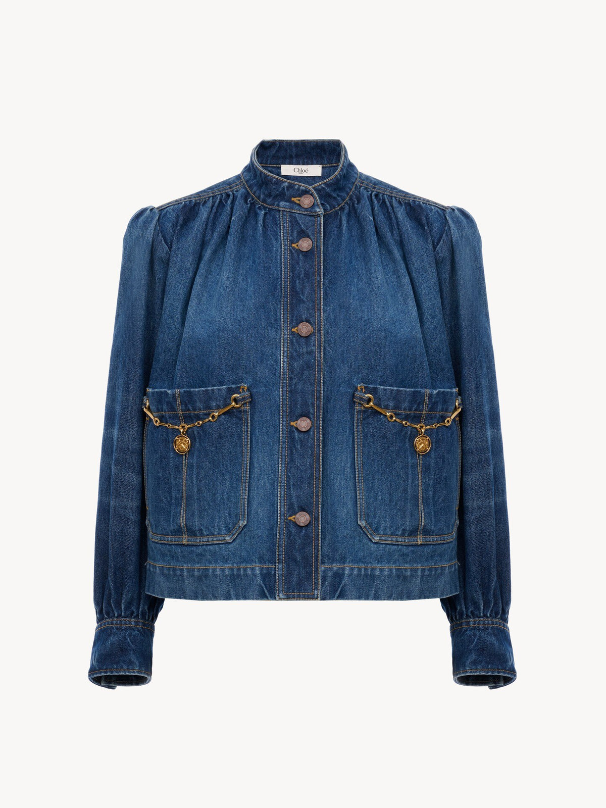 Chloé Faded Indigo High-Neck Denim Jacket