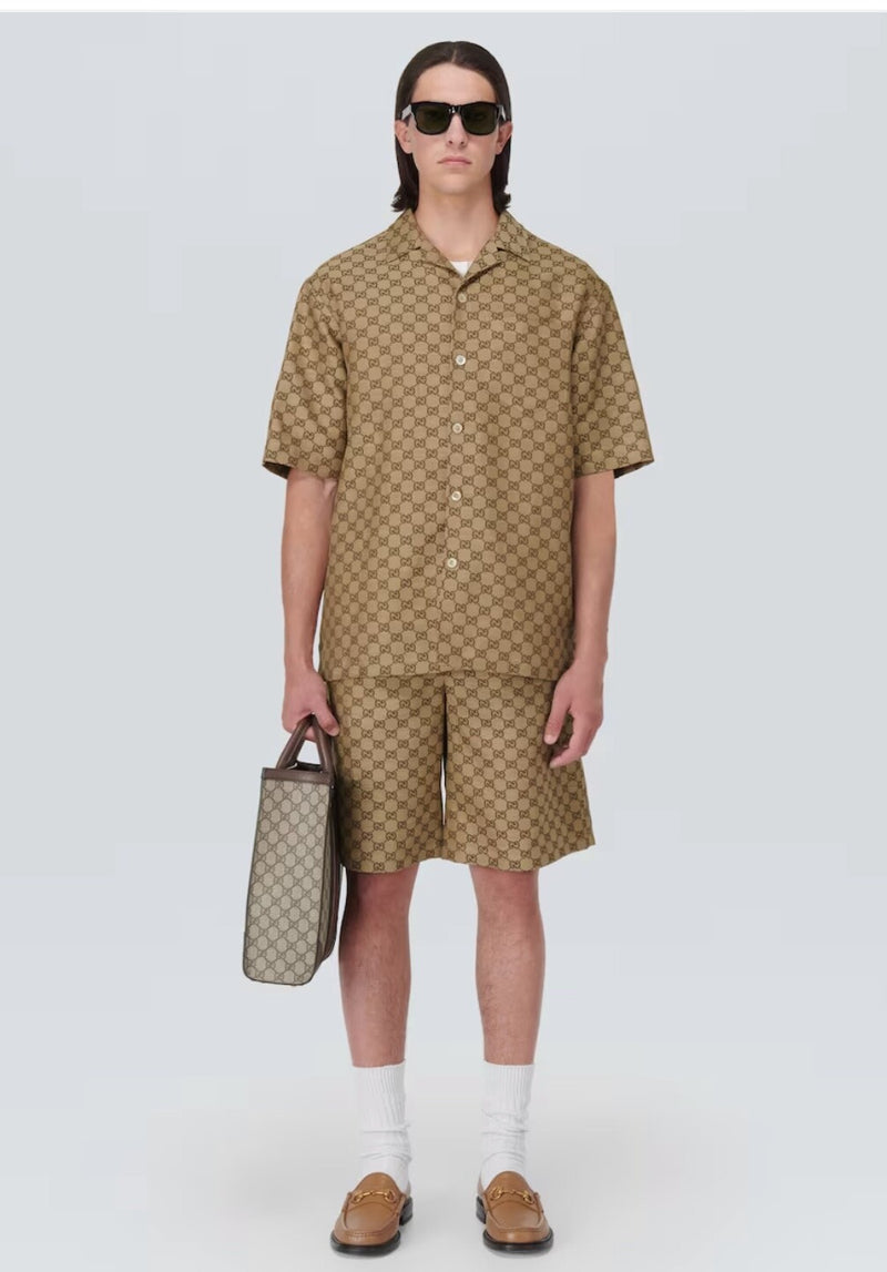 Gucci Camel Ebony Linen-Blend Shirt and Shorts Set