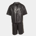 Prada Black Nappa Leather Shirt and Shorts Set