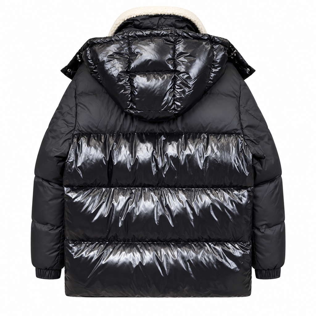 Black Moncler jacket with ivory collar – back