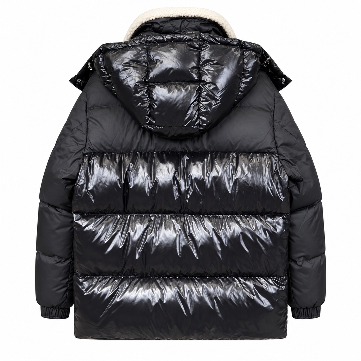 Black Moncler jacket with ivory collar – back