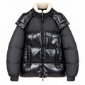 Black Moncler jacket with ivory collar – front