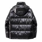 Black Moncler hooded puffer jacket – back view