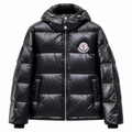 Black Moncler hooded puffer jacket – front view