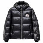 Black Moncler hooded puffer jacket – front view