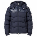 Chevron Panel Hooded Puffer - Navy Blue - Front