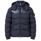 Chevron Panel Hooded Puffer - Navy Blue - Front