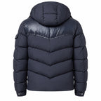 Chevron Panel Hooded Puffer - Navy Blue - Back