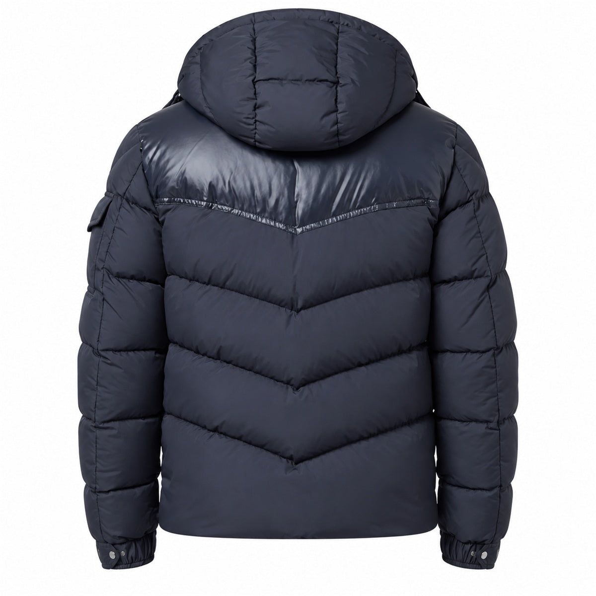 Chevron Panel Hooded Puffer - Navy Blue - Back