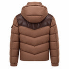Chevron Panel Hooded Puffer - Brown - Back