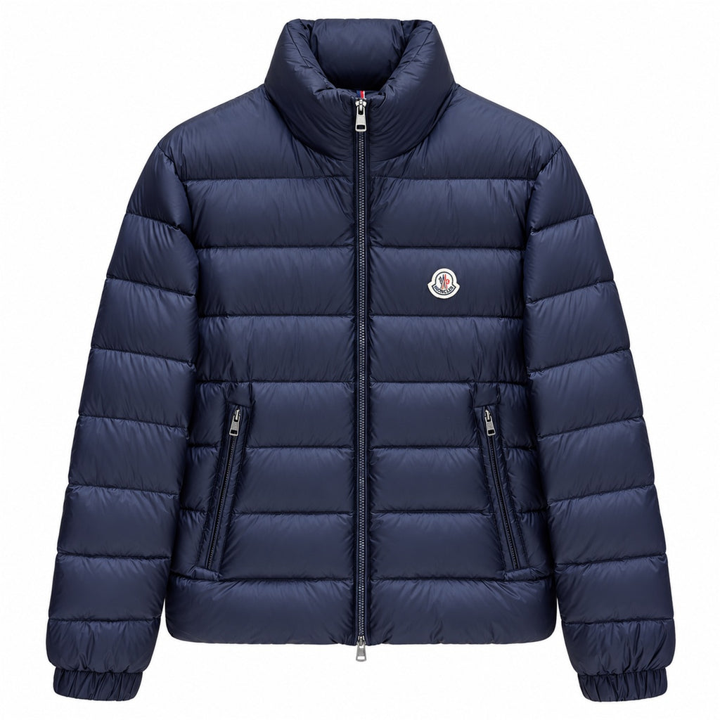 Stand-Collar Quilted Puffer - Navy Blue - Front