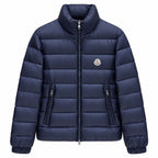 Stand-Collar Quilted Puffer - Navy Blue - Front