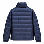 Stand-Collar Quilted Puffer - Navy Blue - Back