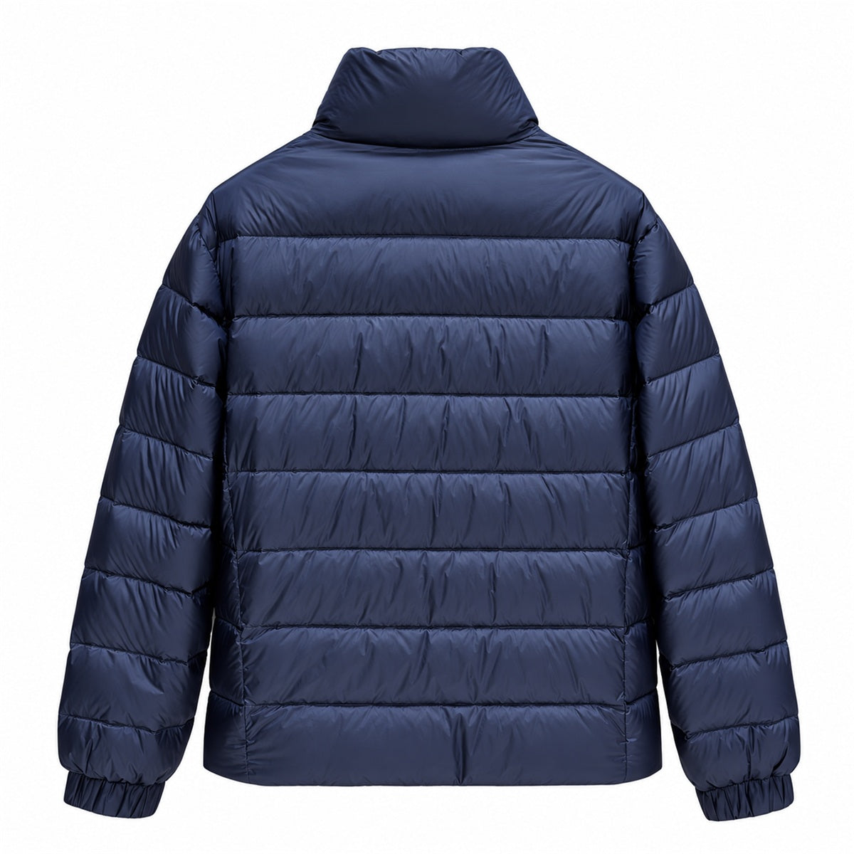 Stand-Collar Quilted Puffer - Navy Blue - Back