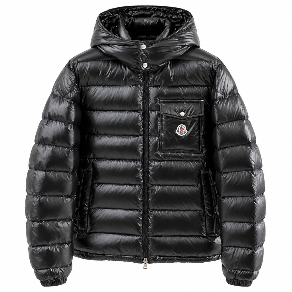 Chest Pocket Hooded Puffer - Black - Front