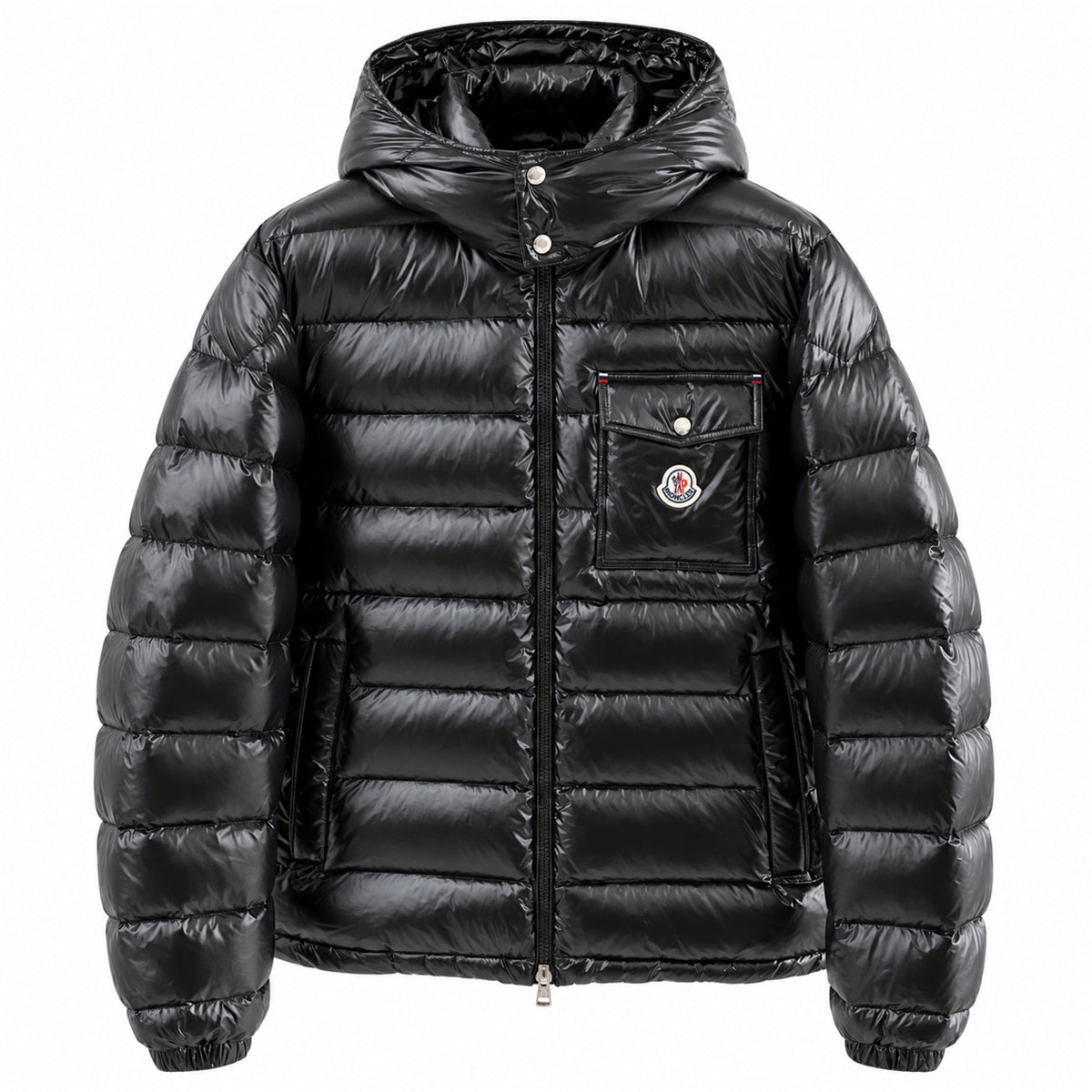 Chest Pocket Hooded Puffer - Black - Front
