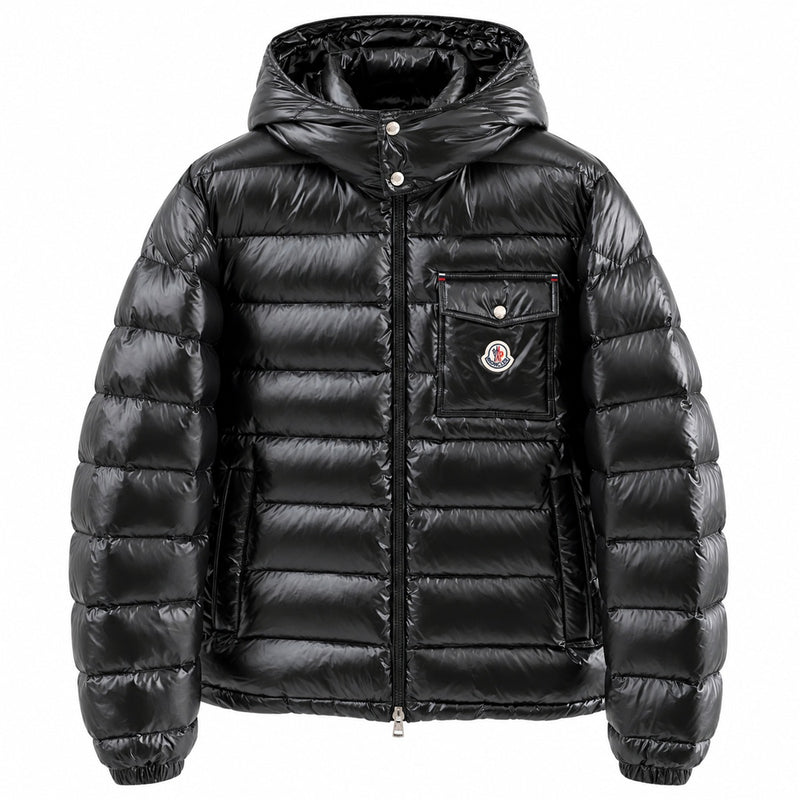 Chest Pocket Hooded Puffer - Black - Front