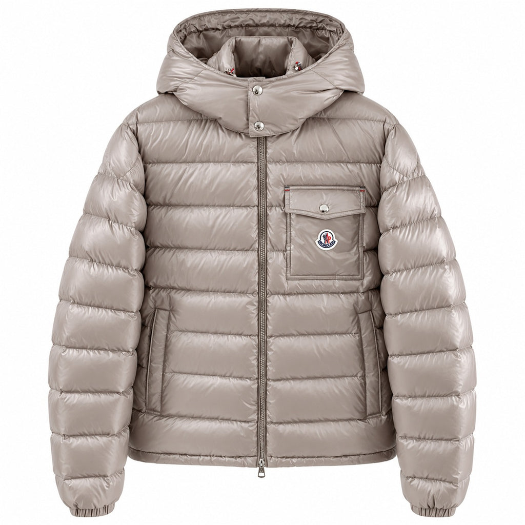 Chest Pocket Hooded Puffer - Taupe - Front