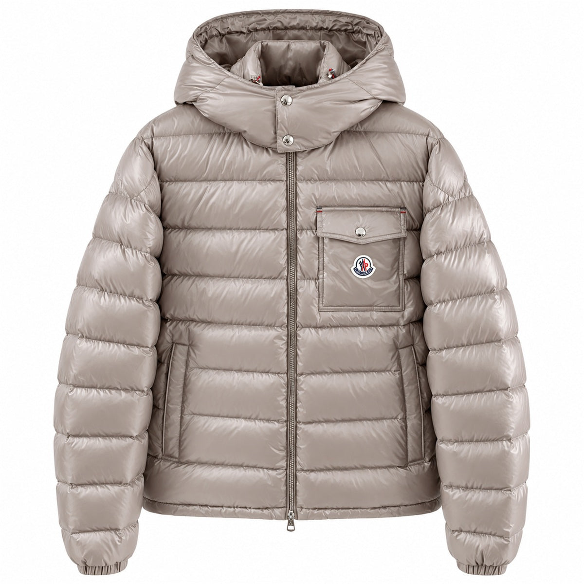 Chest Pocket Hooded Puffer - Taupe - Front