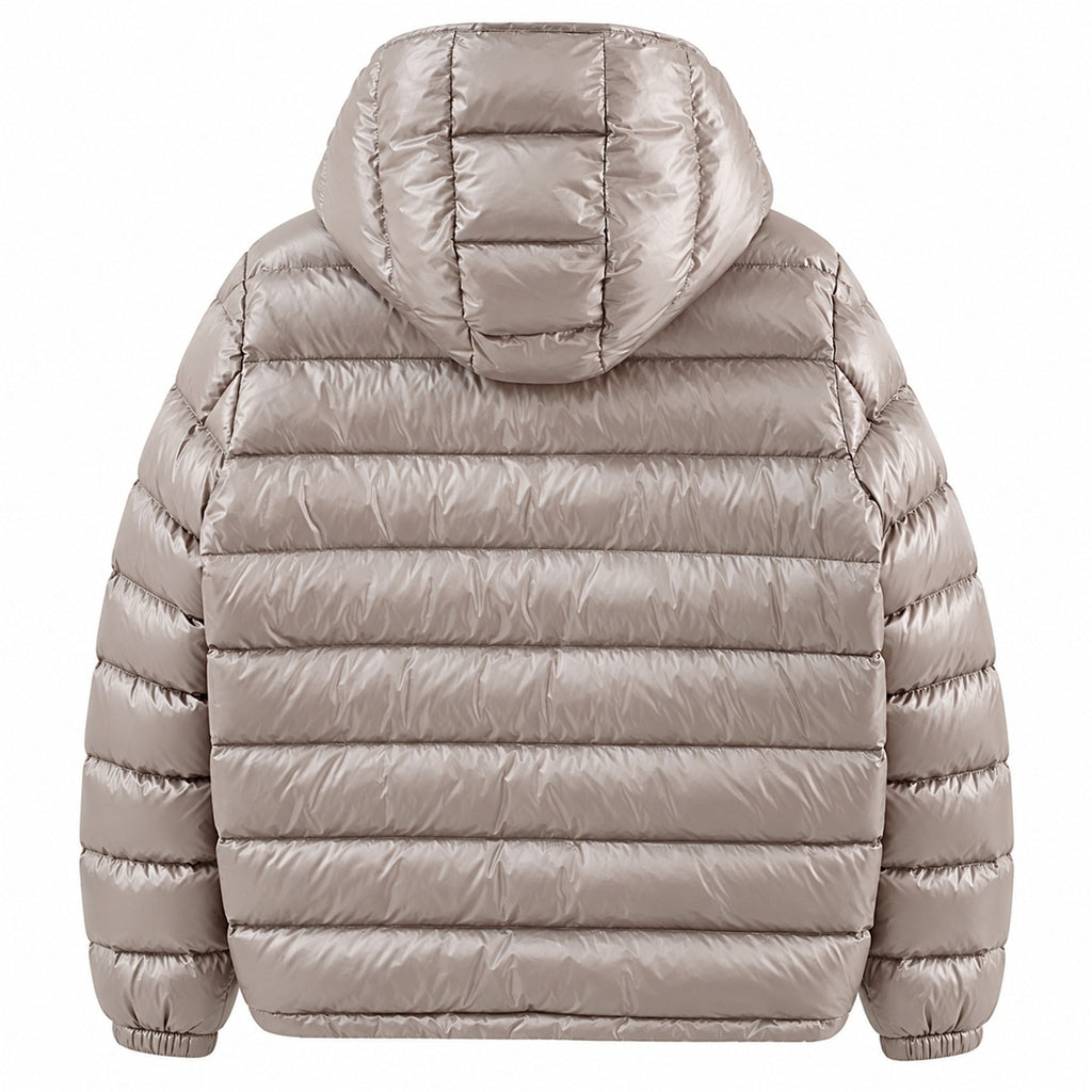 Chest Pocket Hooded Puffer - Taupe - Back