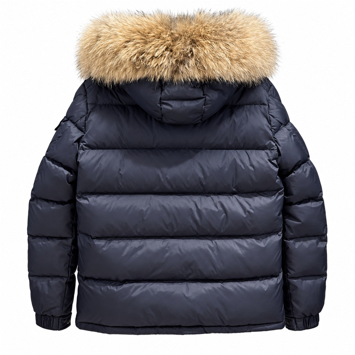 Moncler Fur-Trim Quilted Puffer - Navy Blue - Back
