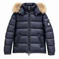 Moncler Fur-Trim Quilted Puffer - Navy Blue - Front