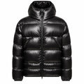 Kangaroo Pocket Hooded Puffer - Black - Front