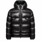 Kangaroo Pocket Hooded Puffer - Black - Front