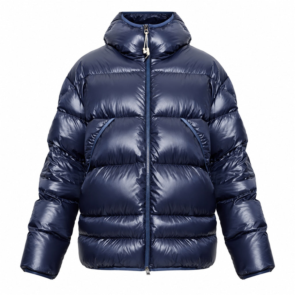 Kangaroo Pocket Hooded Puffer - Navy Blue - Front