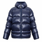 Kangaroo Pocket Hooded Puffer - Navy Blue - Front