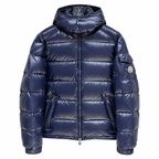 Moncler Hooded Puffer Jacket - Navy Blue - Front