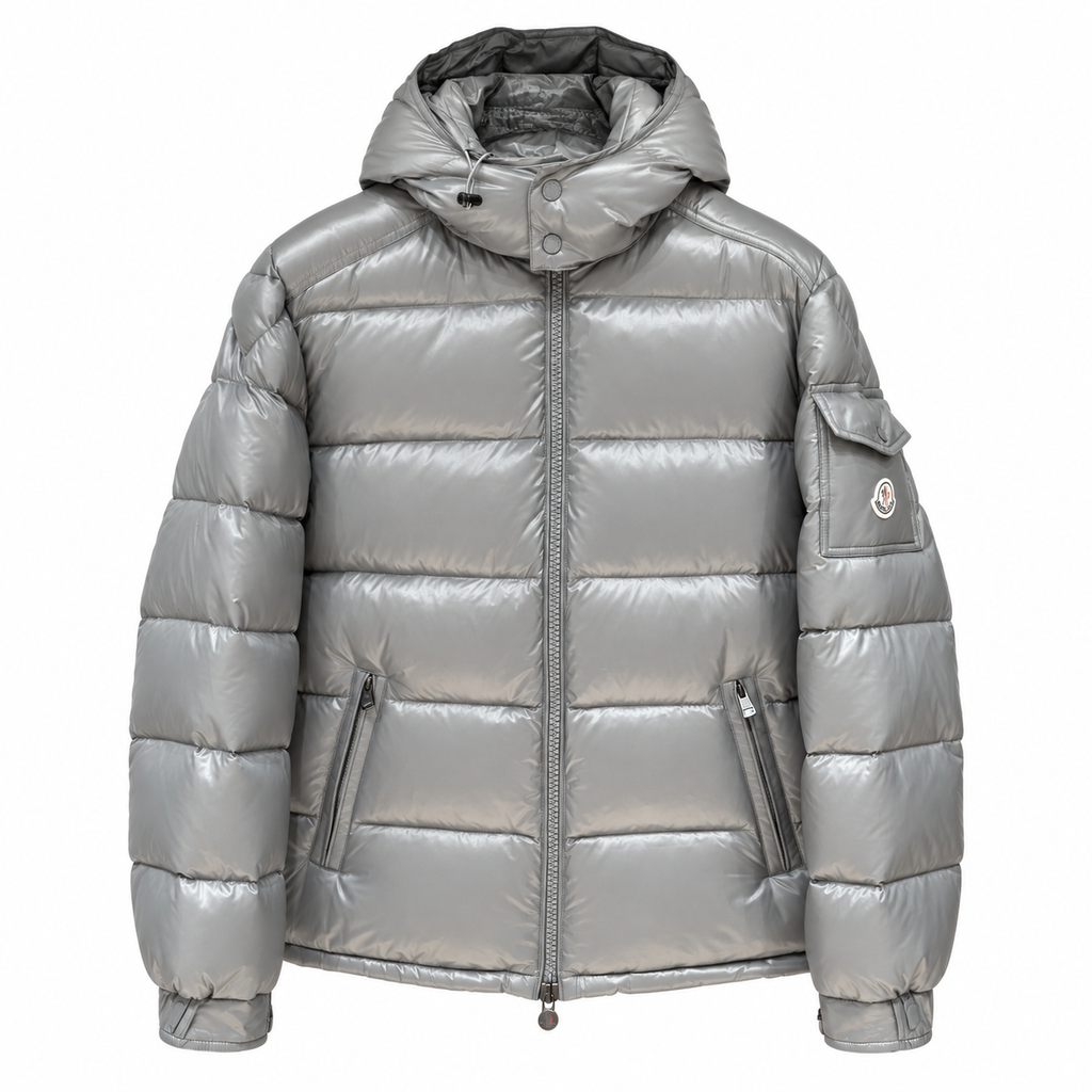 Moncler Hooded Puffer Jacket - Silver Gray - Front