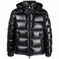 Glossy Zip Hooded Puffer - Black - Front