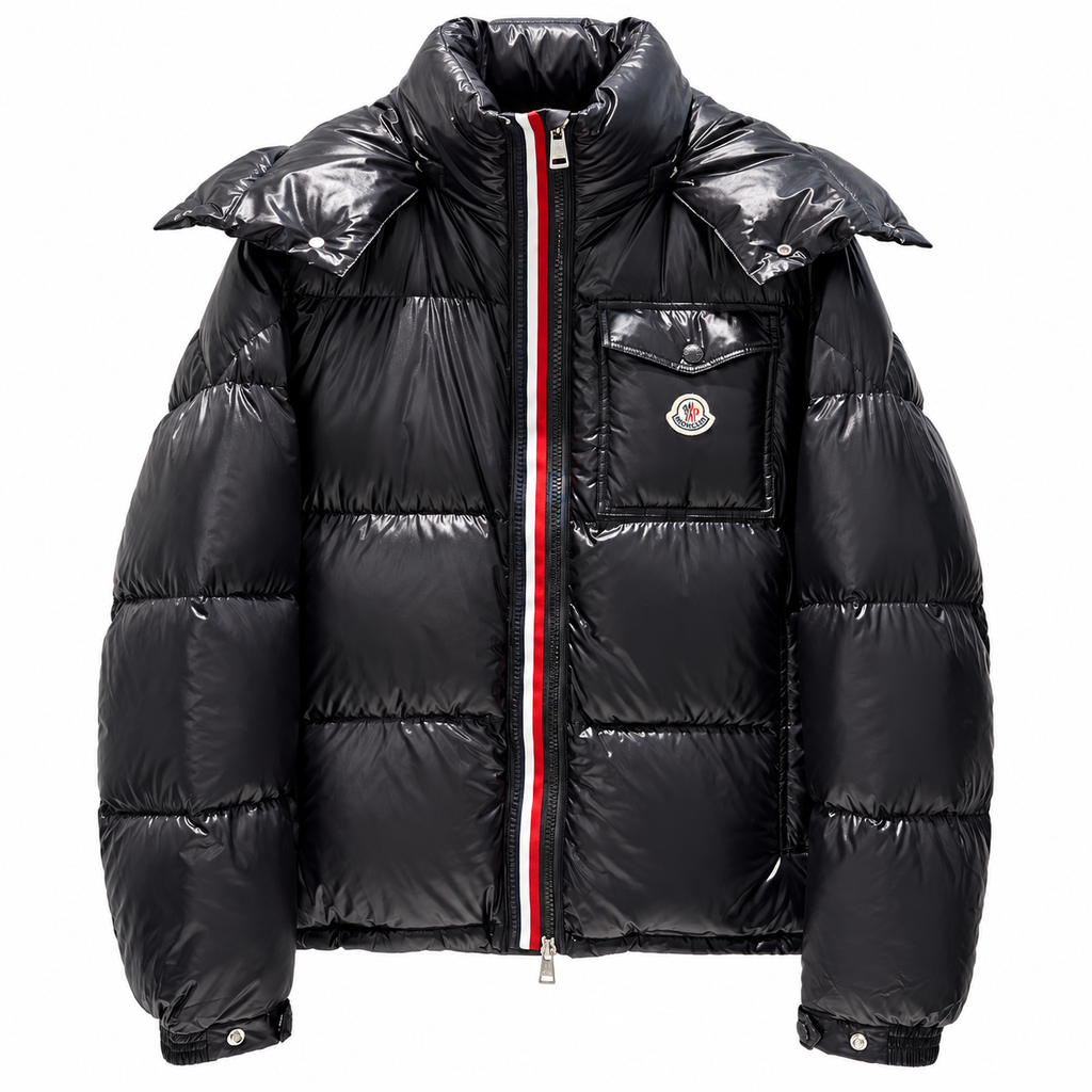 Black Moncler tricolor zip hooded jacket – front