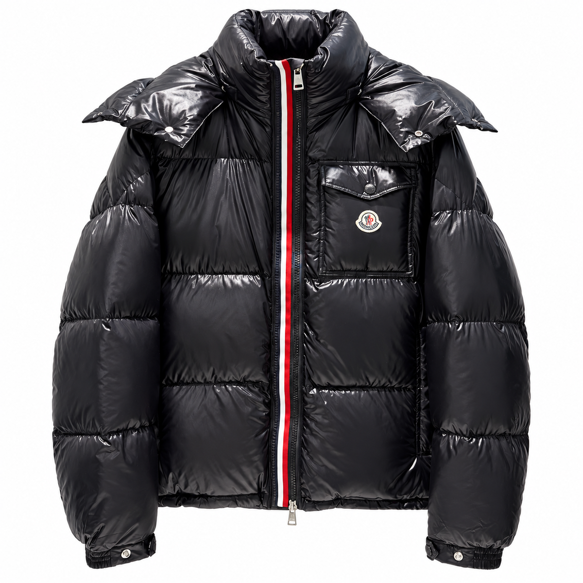 Black Moncler tricolor zip hooded jacket – front