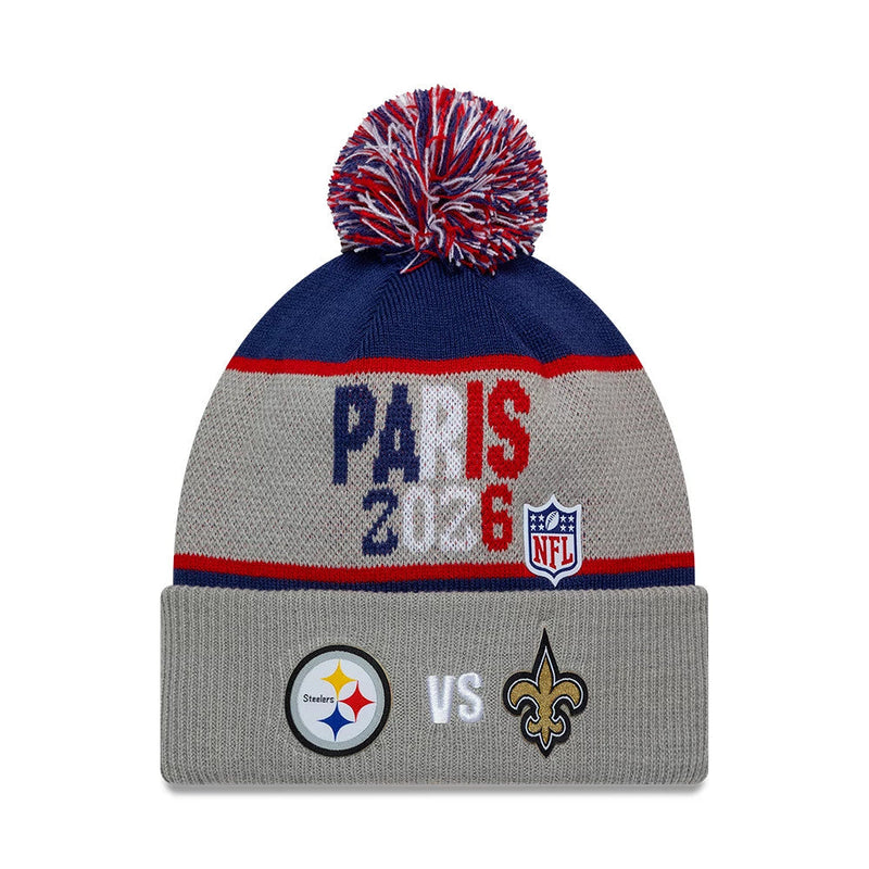 Steelers VS New Orleans Saints Dueling Logos NFL International Games 2026 Paris Grey Cuff Knit Beanie Hat