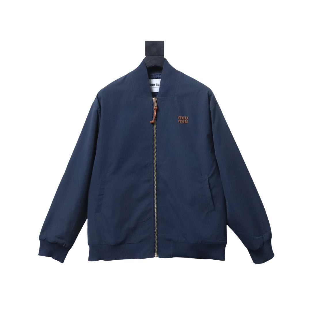 Miu Miu Navy Blu Logo-Patches Bomber