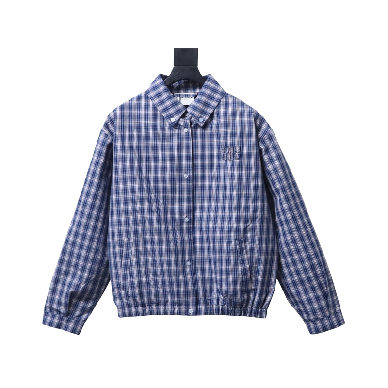 Miu Miu Giacca Blouson In Tessuto A Quadri Blu