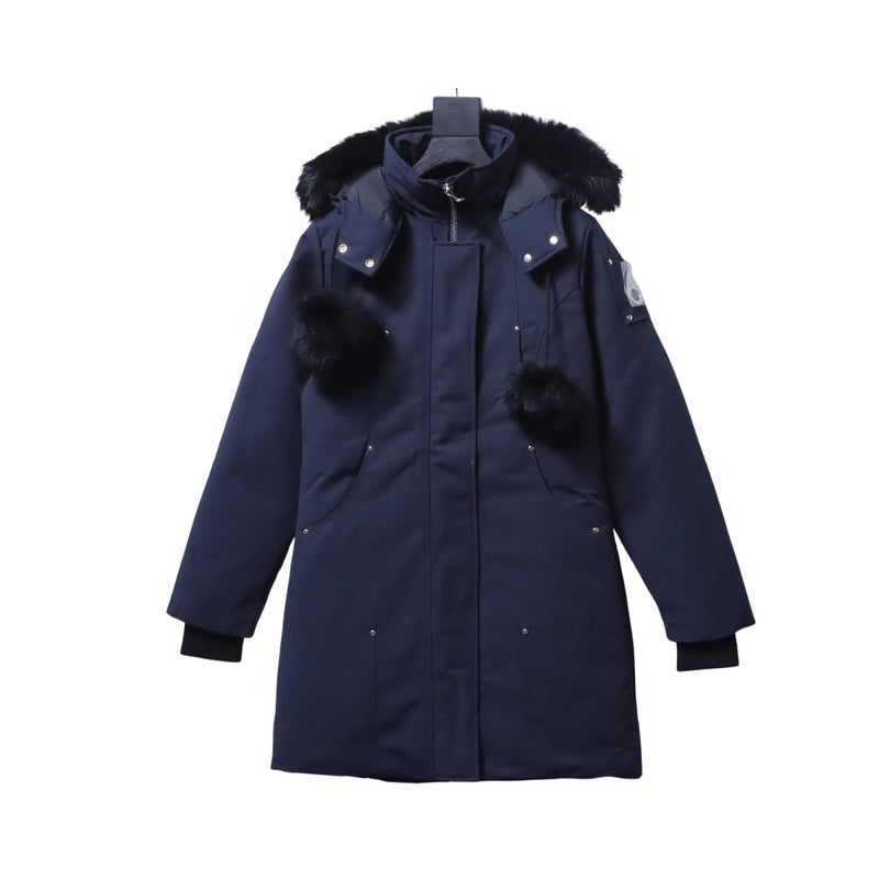 Moose Knuckles Parka Blu Navy con Pompon in Shearling