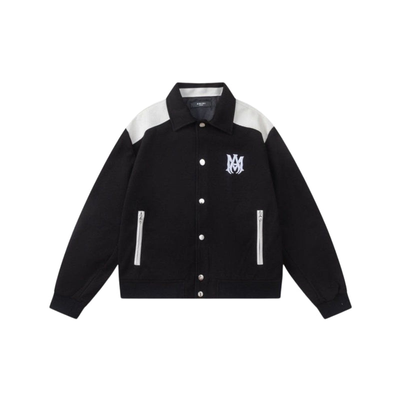 AMIRI black varsity jacket with white shoulders