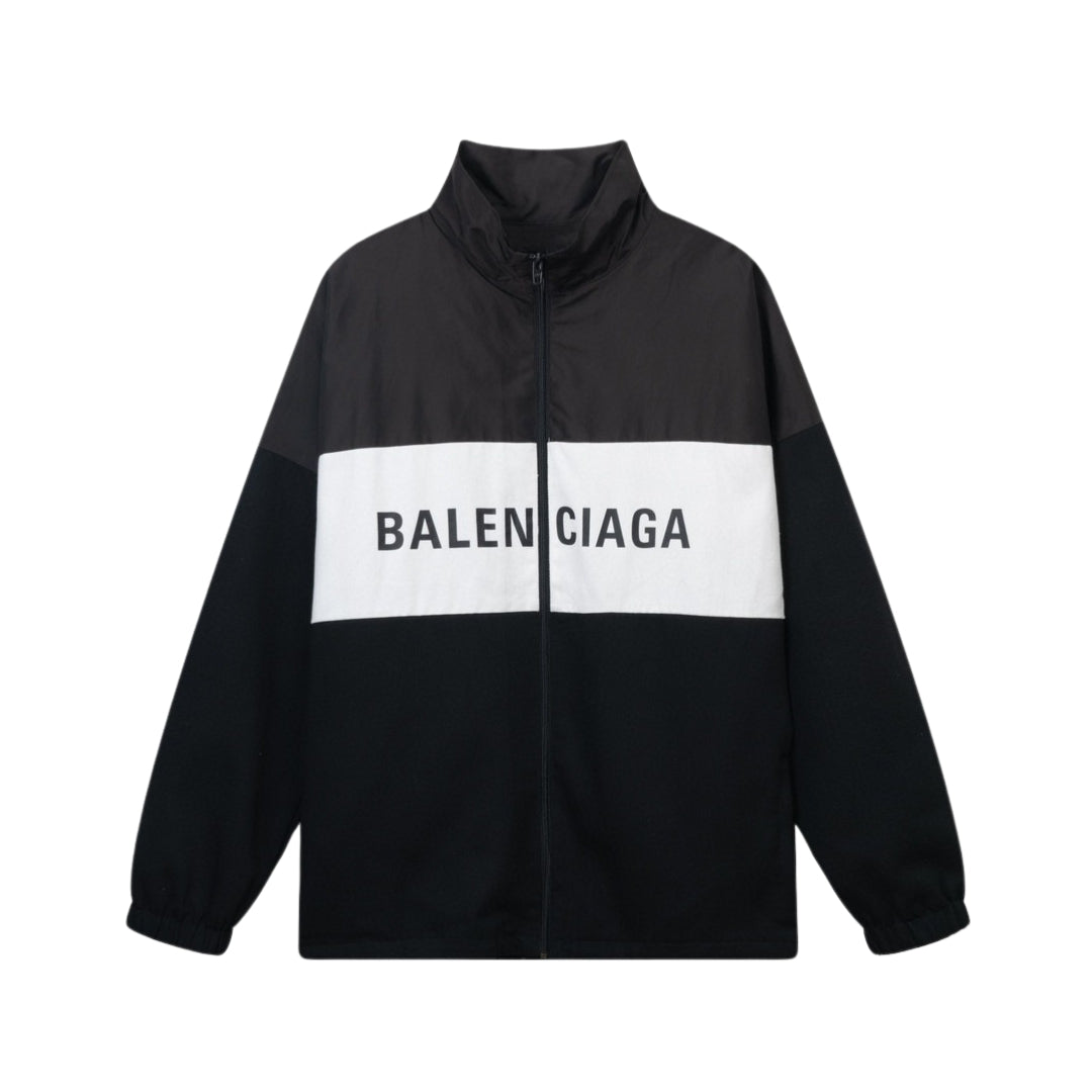 BALENCIAGA denim embroidered patchwork zipper jacket