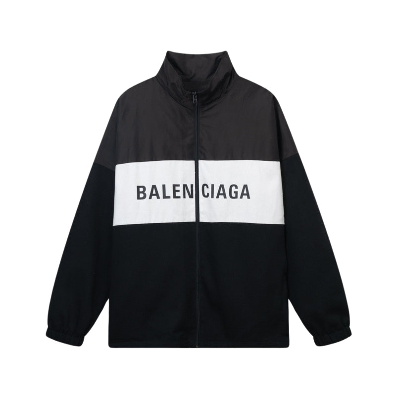 BALENCIAGA denim embroidered patchwork zipper jacket